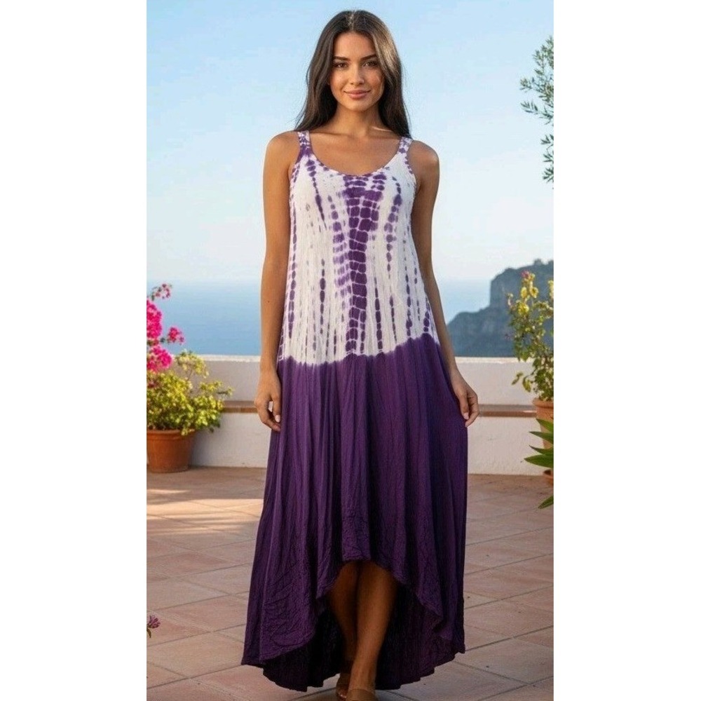 My‎ Choice Dress Women's One Size Tie Dye Asymmetrical Embroidered Vacay Summer